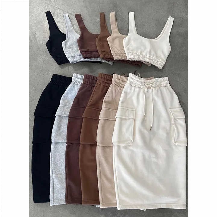 Women's Clothing High Quality 2 Piece Set Women Dress Causal Crop Top and Skirt Set for Women Two Piece Set Dresses