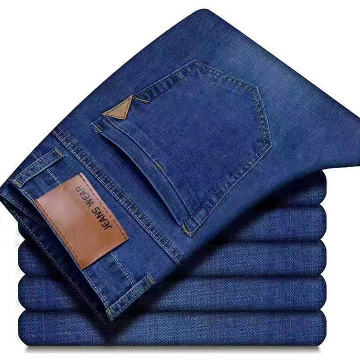 Wholesale Custom Plus Size Men's Straight Jeans High-Waist Leisure Fashion Work Pants-Elastic Denim-Available Light Dark