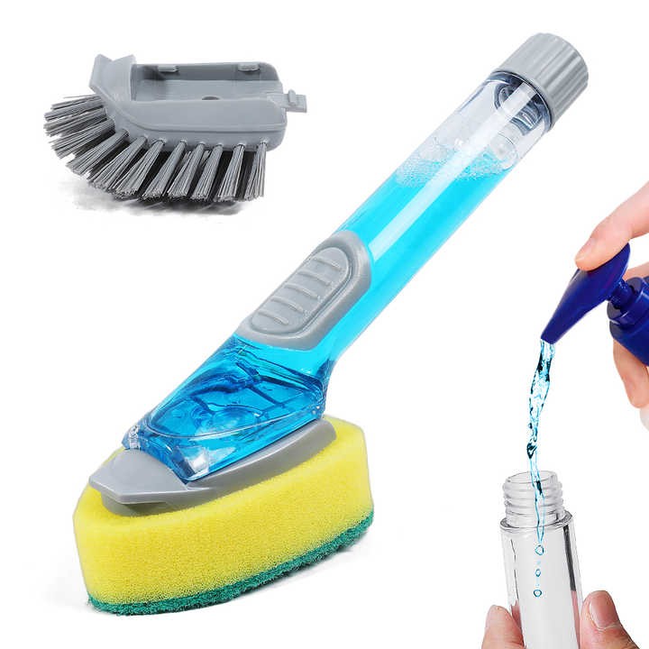 Replaceable Kitchen Dishwashing Sponge Cleaning Brush Scrub Dish Brush With Soap Dispenser